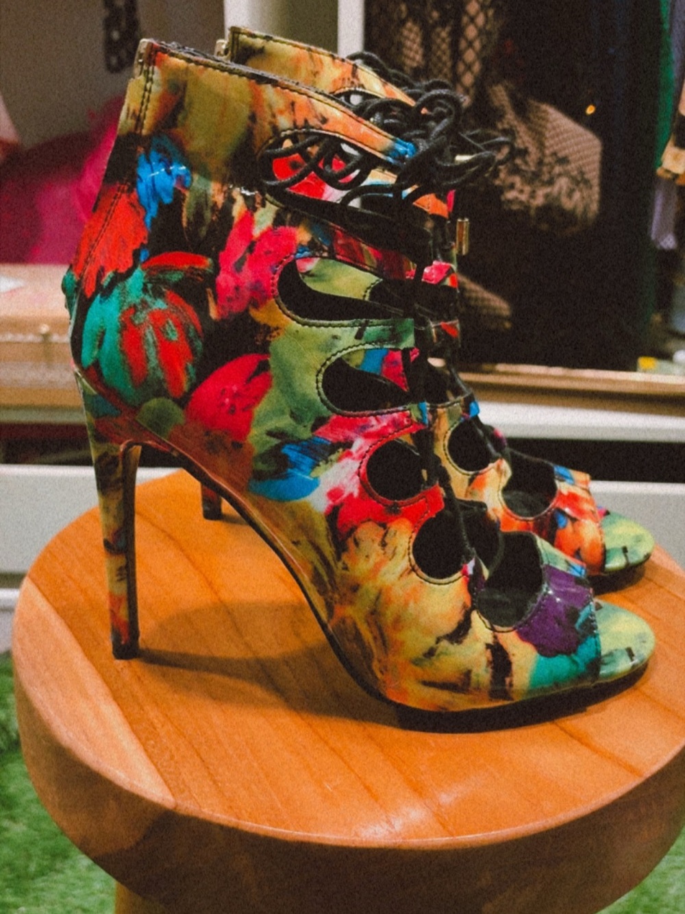 Steve Madden Women's Multicolor Floral Lace-Up High Heel Sandals